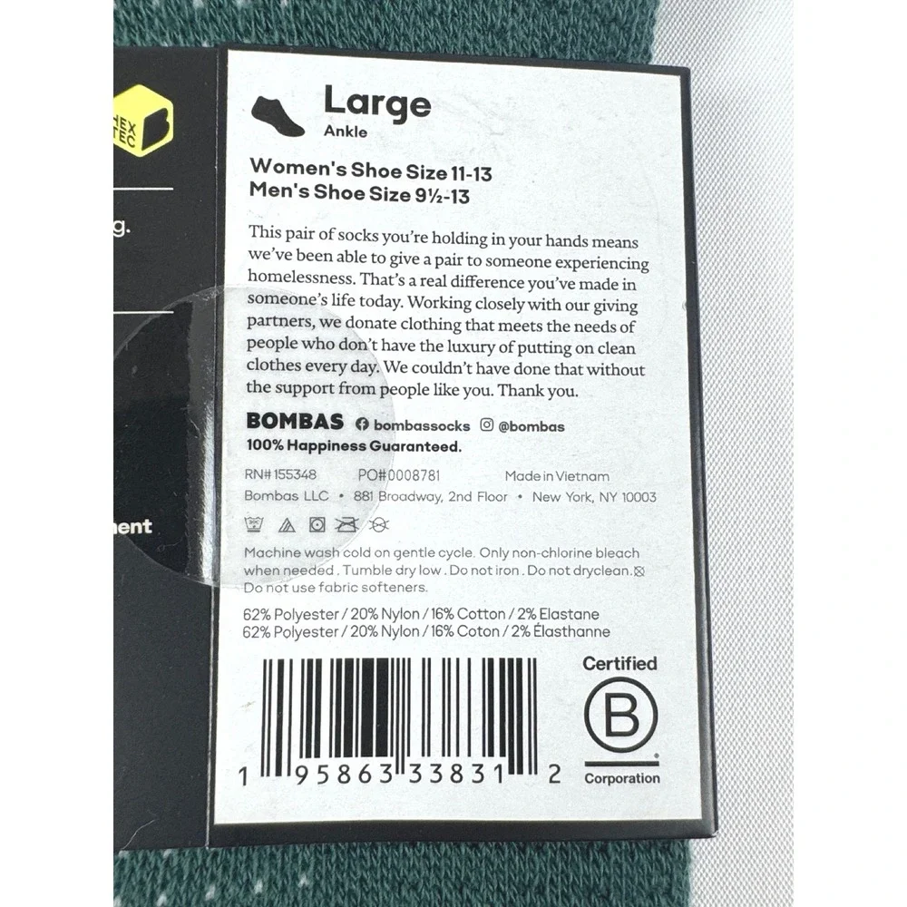 Bombas Sport Men's Golf Ankle Socks Mountain Green Size Large